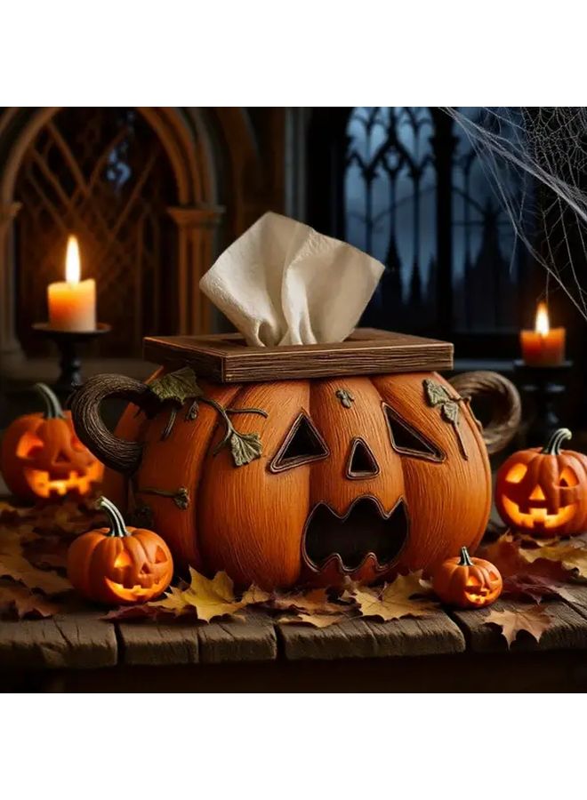 Halloween Pumpkin Tissue Box Holder With Eyes Mouth Scary Jack O Lantern Resin Toilet Paper Dispenser Style A - Image 5