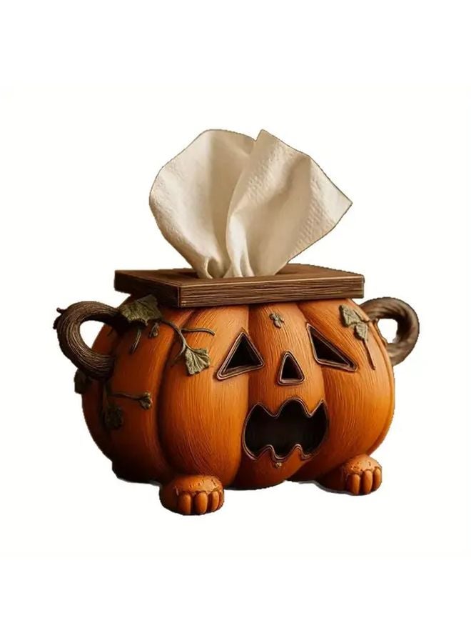 Halloween Pumpkin Tissue Box Holder With Eyes Mouth Scary Jack O Lantern Resin Toilet Paper Dispenser Style A - Image 1