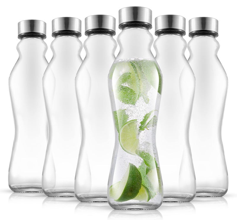 JoyJolt Spring Glass Water Bottles Set of 618 oz Glass Bottles with Stainless Steel Caps  Glass Drinking Bottles with Leakproof Lids  Reusable Glass Juice Bottle  Container Bottle Set
