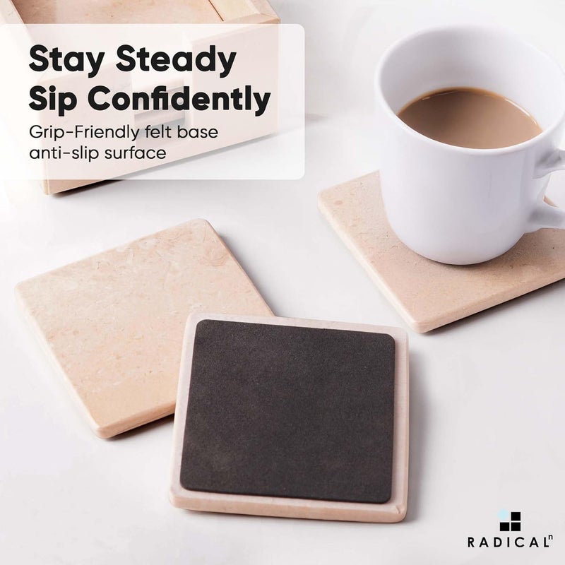 RADICALn Marble Coasters Set of 6 Verona 3.5 Inch Square Coaster – Handmade Stone Drink Coasters for Coffee Table, Cups and Glasses – Elegant Home and Kitchen Decor Gift Set - Image 5