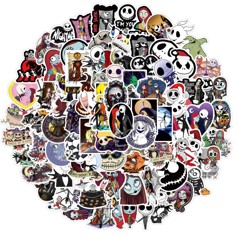 MINRAIN 100pcs The Nightmare Before Christmas Stickers for Water Bottle, Waterproof Vinyl Decal for Adult Teen Kids Laptop Skateboard Phone Travel Case Bike Guitar - Image 1