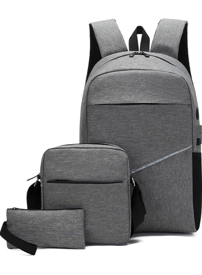 Backpack Student Fashion Backpack Three Piece Color Matching Outdoor Bag Computer with a way out USB Business Bag Shoulder Casual Matching Bag College Backpacks Leather  - Image 1