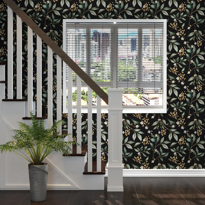 VOLEAAR Extra Long Dark Peel and Stick Wallpaper 17.5" x 393" â€“ Vintage Floral Green Leaf Botanical Self-Adhesive Vinyl Contact Paper for Bathroom Bedroom Kitchen Cabinet Drawer Walls PVC DIY Decor - Image 2