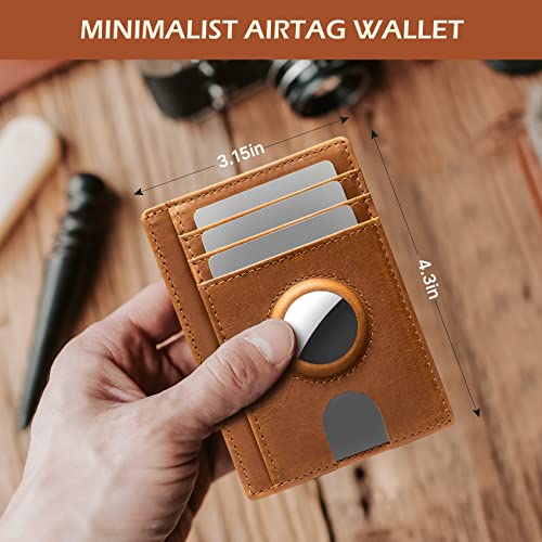 typecase Slim Minimalist Card Mens Wallet for AirTag, Front Pocket Premium Crazy Horse Leather Wallet with AirTag Holder, RFID Blocking Cash Credit Card Wallet Compatible with AirTag (Yellow) - Image 5