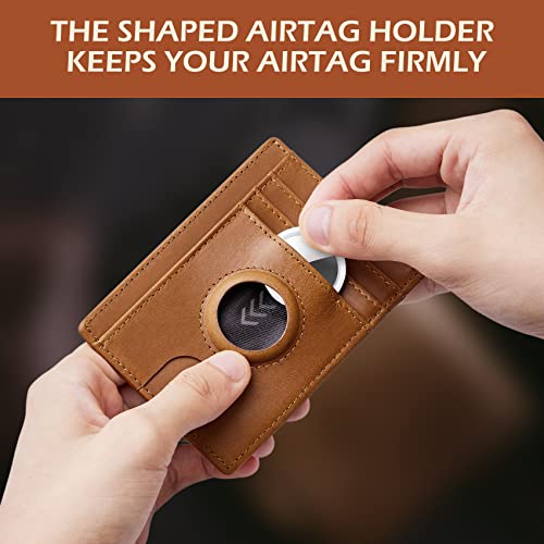 typecase Slim Minimalist Card Mens Wallet for AirTag, Front Pocket Premium Crazy Horse Leather Wallet with AirTag Holder, RFID Blocking Cash Credit Card Wallet Compatible with AirTag (Yellow) - Image 3