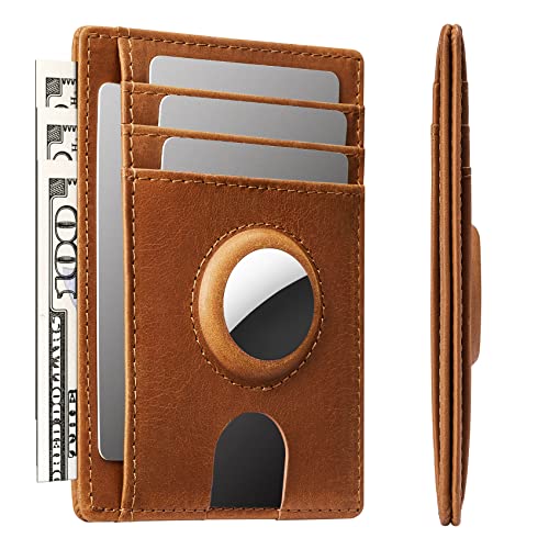 typecase Slim Minimalist Card Mens Wallet for AirTag, Front Pocket Premium Crazy Horse Leather Wallet with AirTag Holder, RFID Blocking Cash Credit Card Wallet Compatible with AirTag (Yellow) - Image 1