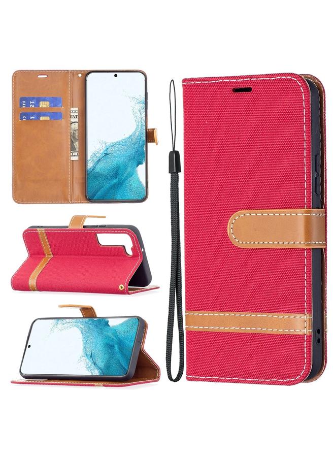 S-TOP Case For Samsung Galaxy S22 5G Color Matching Denim Texture Leather Case with Holder & Card Slots & Wallet & Lanyard - Image 1