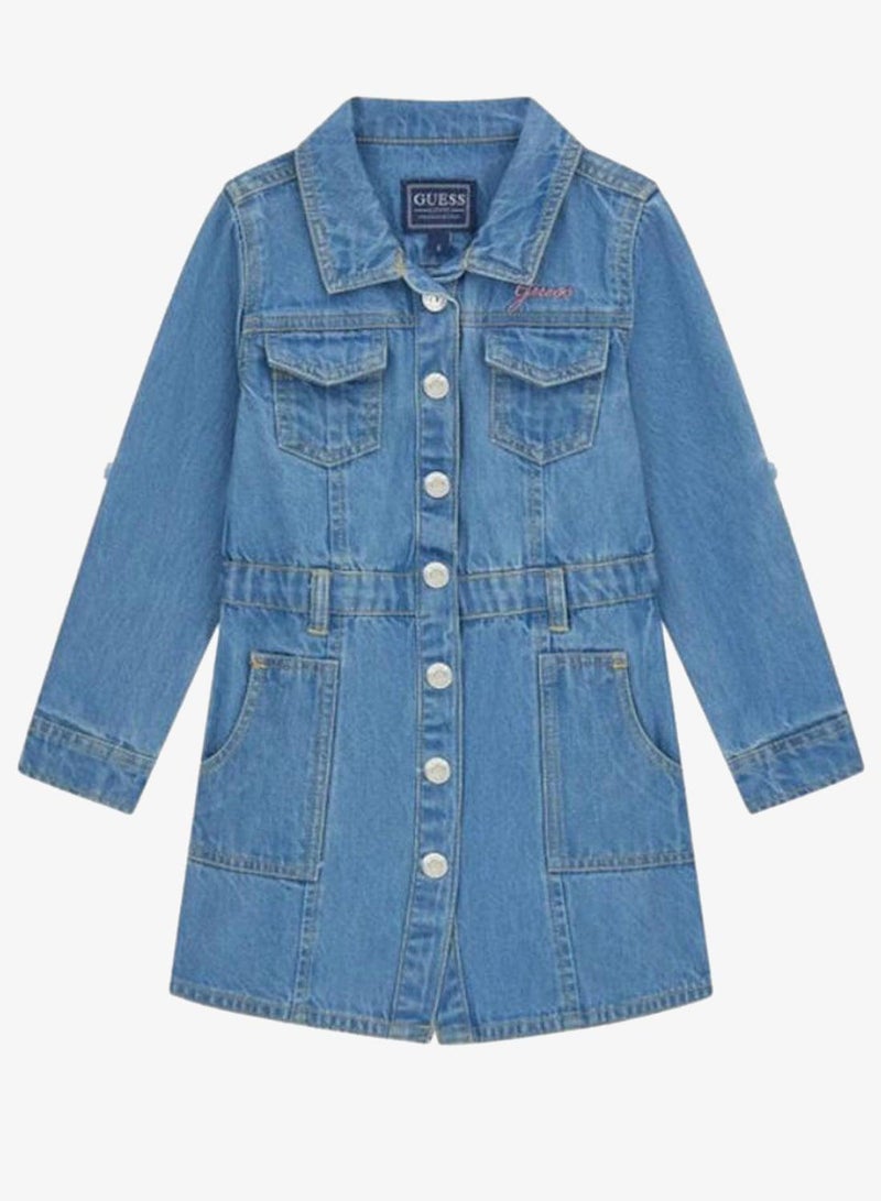 GUESS Infant Denim Long Sleeve Mini Dress - Image 4