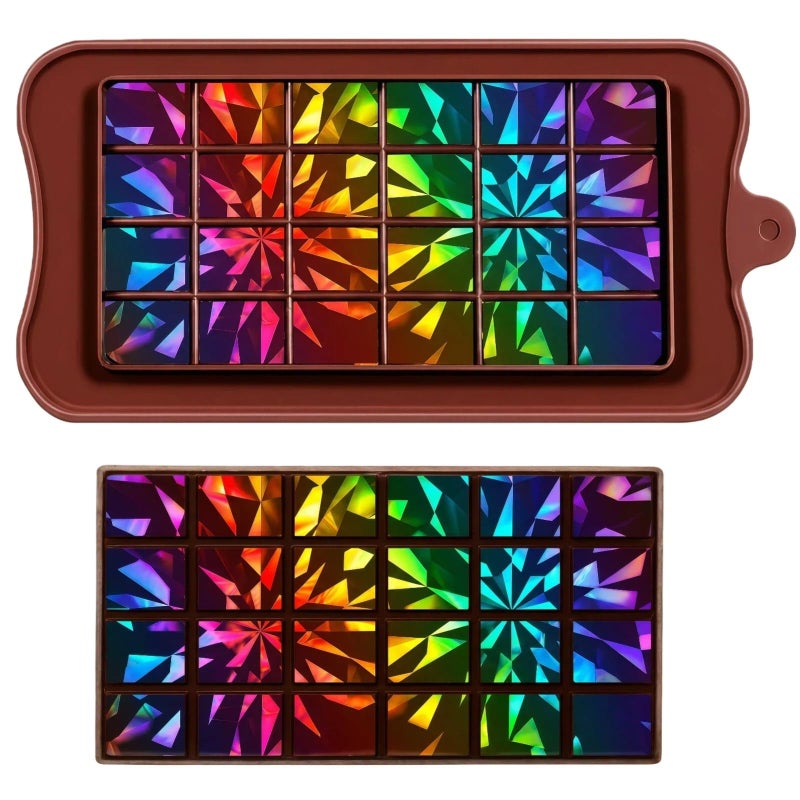 Ziliny Geometry 1 Pcs Holographic Chocolate Molds Resin Silicone Chocolate Bar Thick Deep Molds for Valentine's Day Christmas DIY Baking Wax Melts Birthday Party Supplies - Image 1