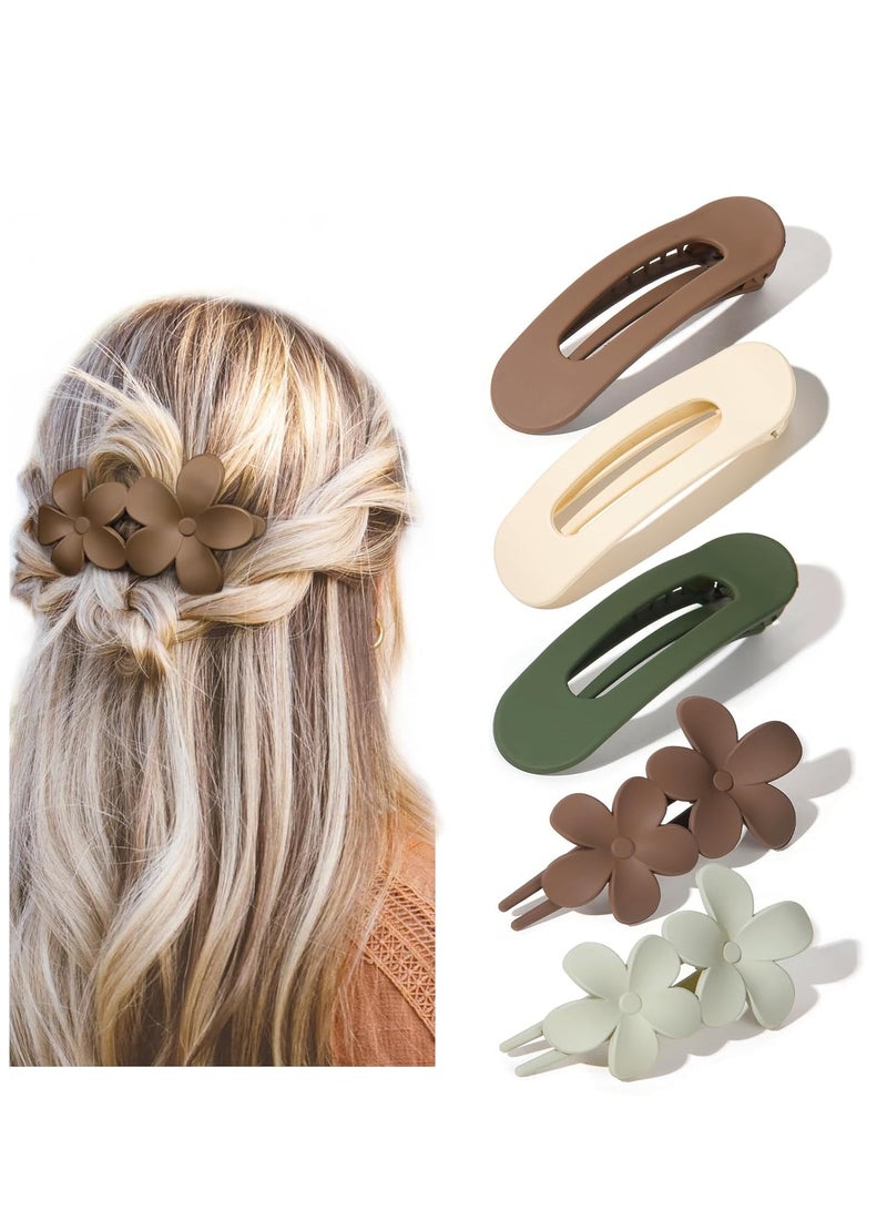 5 قطع مشابك شعر مسطحة - مشابك شعر مسطحة أنيقة مسطحة لجميع أنواع الشعر، مشابك شعر متعددة الأنماط غير لامعة غير قابلة للانزلاق لتزيين شعر الفتيات في حفلات الزفاف والحفلات الراقصة - Image 1
