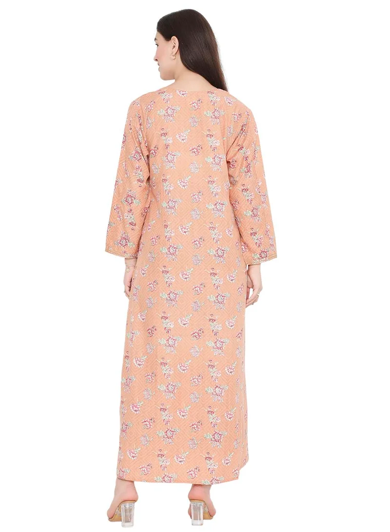 HANA & SARA UNIQUE NECK THREAD EMBROIDERY LONG FULL SLEEVES PRINTED ARABIC KAFTAN JALABIYA DRESS