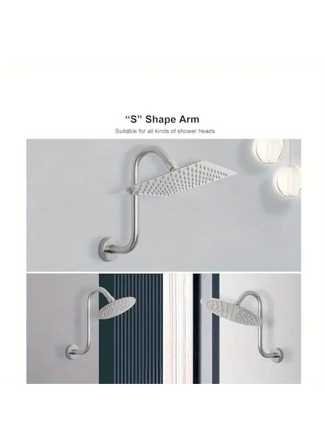 8 Inch Chrome Silver Stainless Steel S Type Wall Mounted Shower Head Extension Tube Brushed Finish Bathroom Accessory Sleek Durable For Modern Home Decor - Image 5