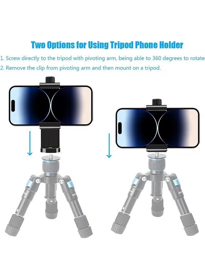 Smartphone Tripod Cell Phone Holder Mount Adapter, Fits iPhone, Samsung, and All Phones, Rotates Vertical and Horizontal, Adjustable Clamp - Image 5