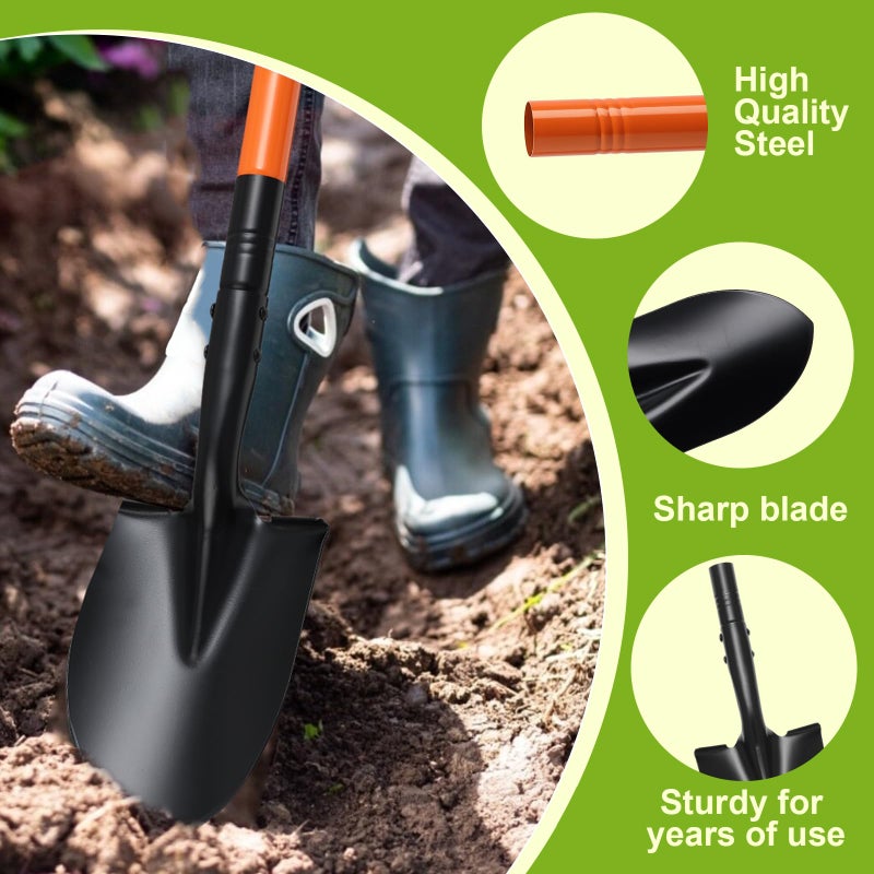 Pragmatist Small Shovel 43.3Inch Durable Metal Shovel for Digging Small Spade Shovel Garden Shovel for Gardening Digging Camping Farming and Outdoors, Orange - Image 5