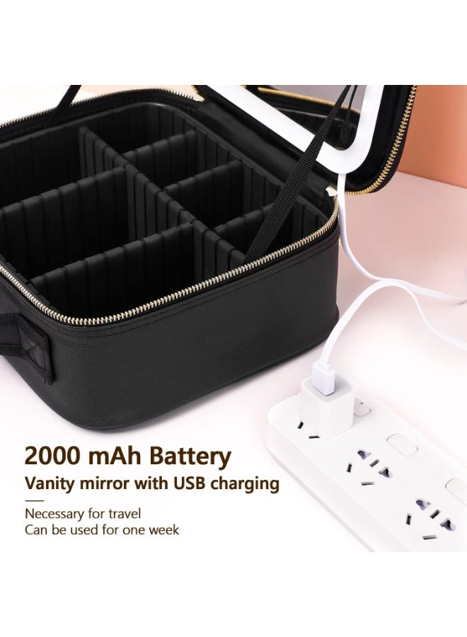حقيبة مكياج للسفر مزودة بمرآة وإضاءة LED، حقيبة مكياج للسفر، حقيبة مستحضرات تجميل 25×25 سم، منظم مع فواصل قابلة للتعديل، حقيبة مكياج مزودة بمرآة، حقيبة مستحضرات تجميل بثلاثة مستويات سطوع قابلة للتعديل - Image 5