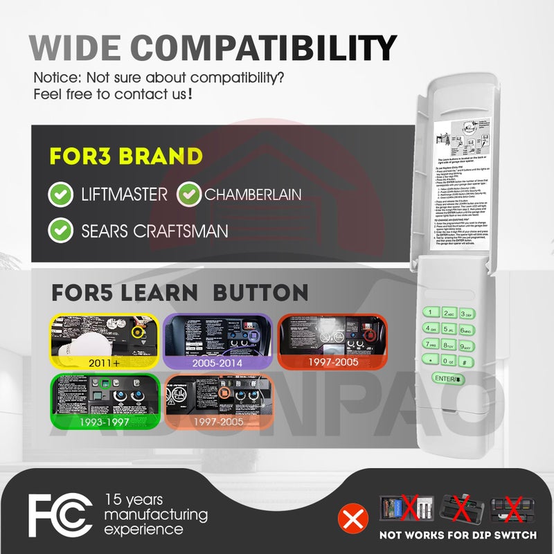ASONPAO 1 لـ 878MAX Universal LiftMaster Chamberlain Craftsman فتحت باب المرآب لوحة المفاتيح ضمان 3 سنوات - Image 2