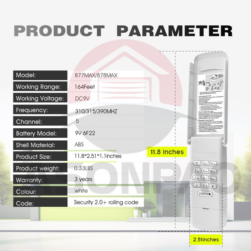 ASONPAO 1 لـ 878MAX Universal LiftMaster Chamberlain Craftsman فتحت باب المرآب لوحة المفاتيح ضمان 3 سنوات - Image 5