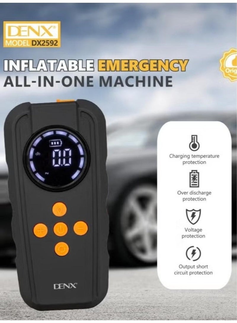 Denx Inflatable Emergency All- In- On Machine , Jump Starter - 14.8V LED Full Screen Display Jump Starter Power Pack - Lightweight Quick Inflation Jump Start Battery Pack for Car Motorcycle Cycling E-bikes - Image 4