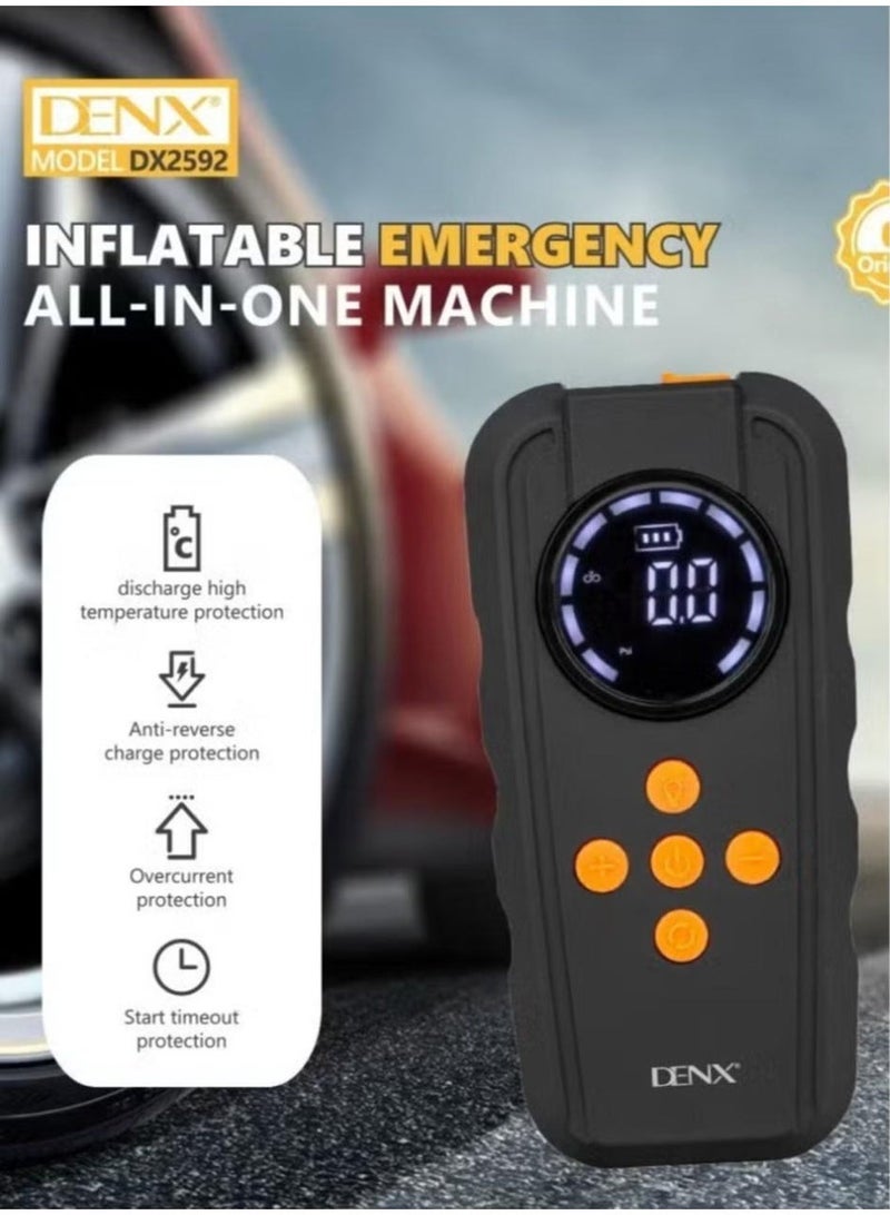 Denx Inflatable Emergency All- In- On Machine , Jump Starter - 14.8V LED Full Screen Display Jump Starter Power Pack - Lightweight Quick Inflation Jump Start Battery Pack for Car Motorcycle Cycling E-bikes - Image 5