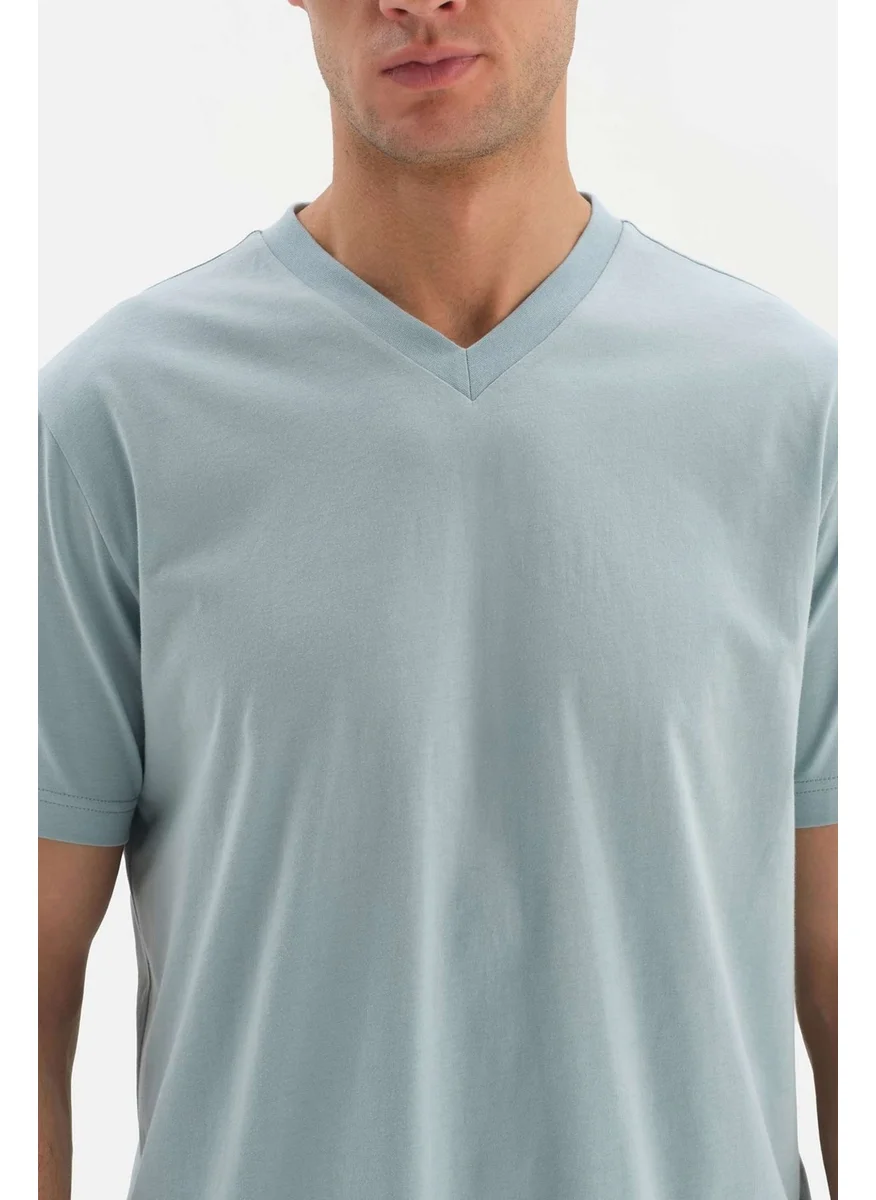 dagi Blue V-Neck Basic Supima T-Shirt