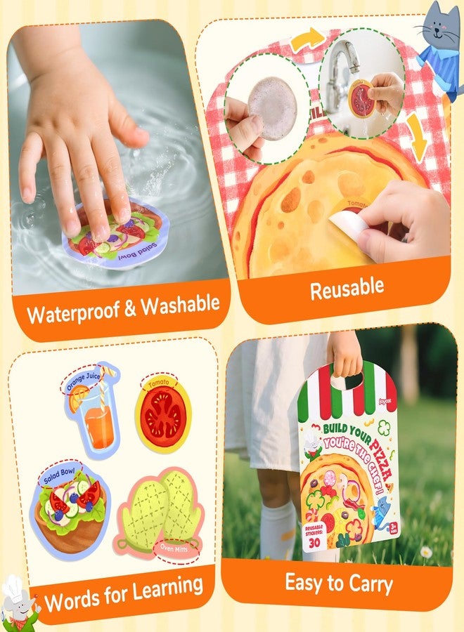 JoyCat Reusable Sticker Book - Jelly Stickers for Toddlers, Kids Sticker Activity Book, Travel Toys for Road Trip, Car & Airplane, Educational Learning Gifts for Boys and Girls Ages 3-5 (Pizza-Making) - Image 4