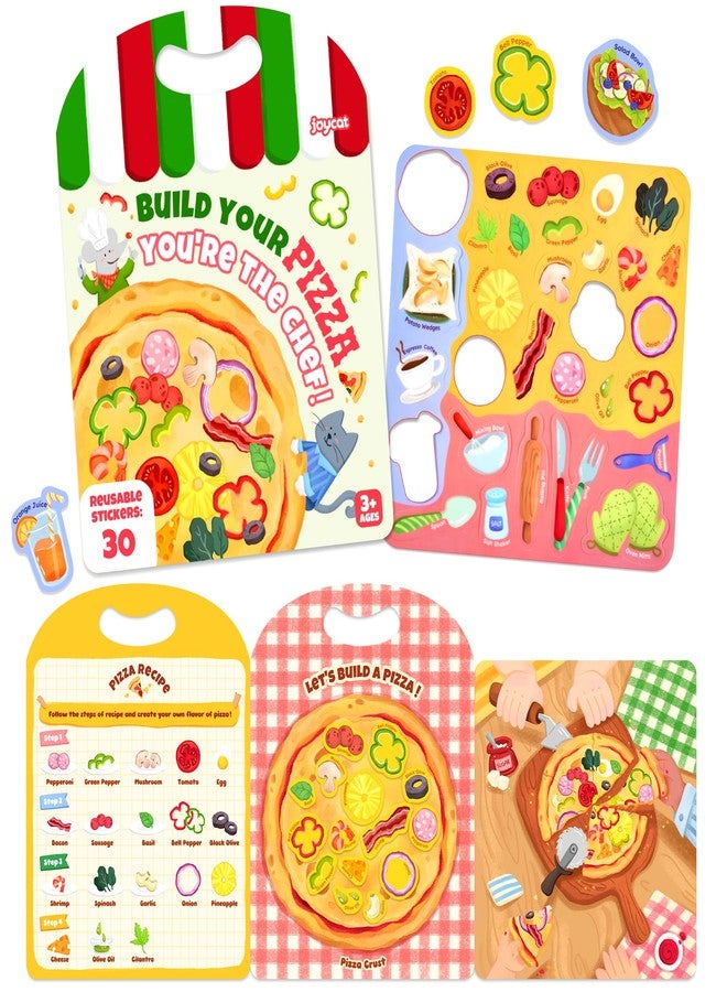 JoyCat Reusable Sticker Book - Jelly Stickers for Toddlers, Kids Sticker Activity Book, Travel Toys for Road Trip, Car & Airplane, Educational Learning Gifts for Boys and Girls Ages 3-5 (Pizza-Making) - Image 1