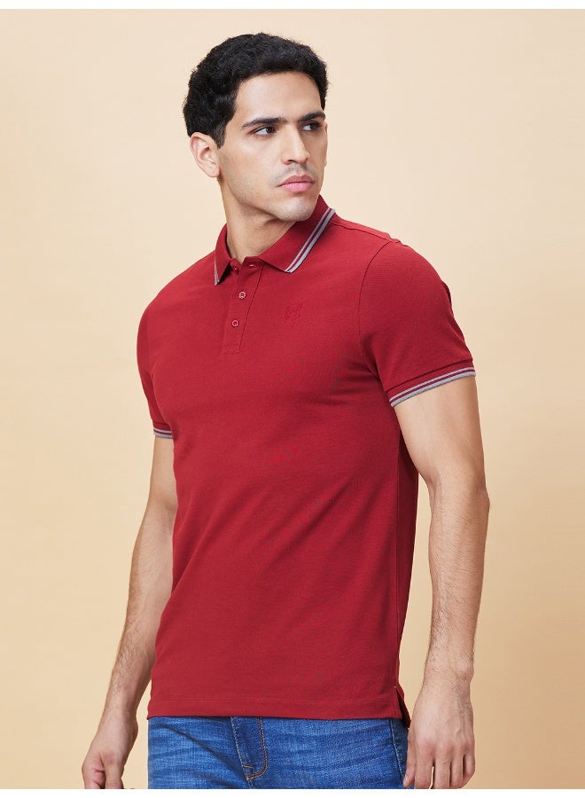 Being Human تي شيرت بولو قصير الأكمام للرجال بلون مارون مع ياقة بولو - Image 4