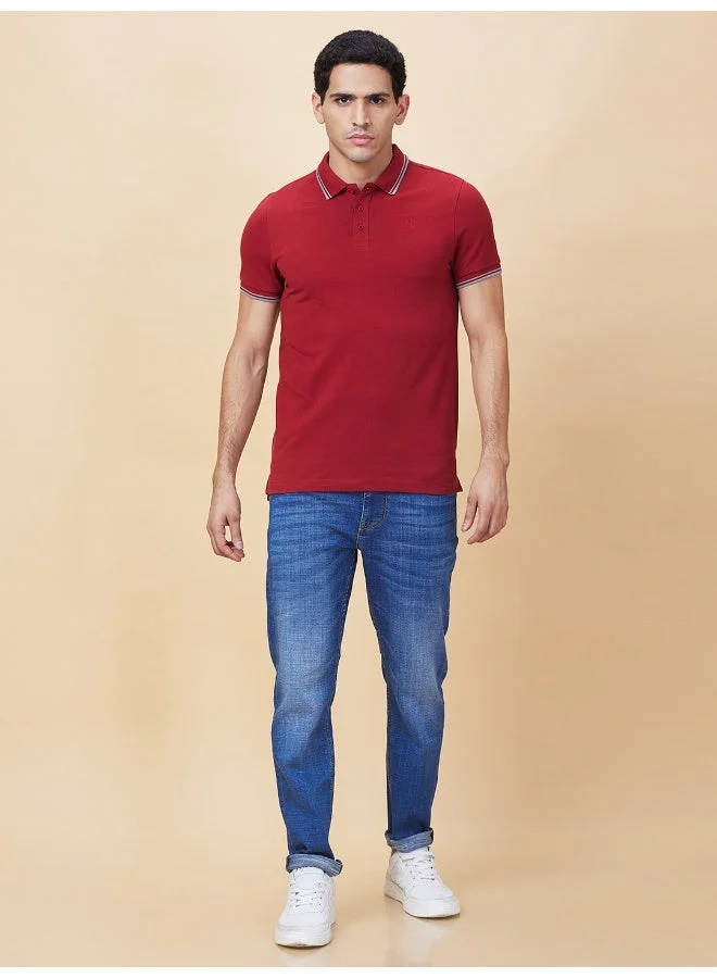 بيينغ هيومان Mens Maroon Polo Collar Short Sleeve Polo T-Shirt