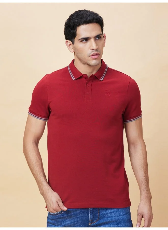 بيينغ هيومان Mens Maroon Polo Collar Short Sleeve Polo T-Shirt