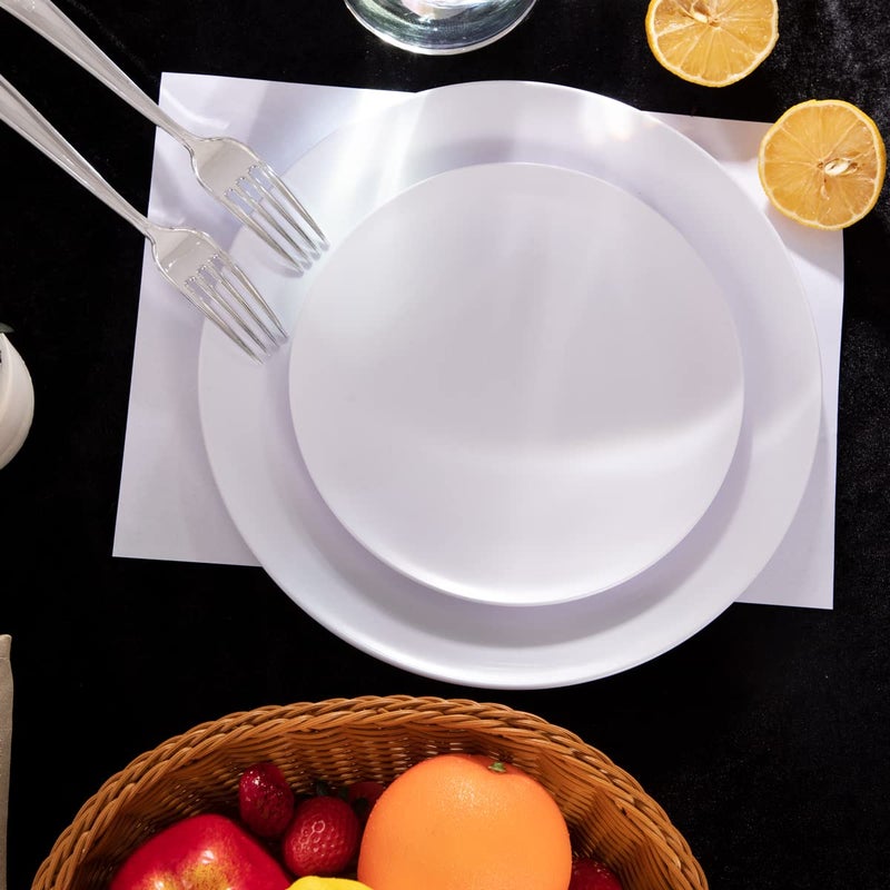 PULOTE 100PCS White Plastic Plates Disposable - Heavyweight 50 White Dinner & 50 Dessert/Salad Plates for Wedding & Party - Image 4