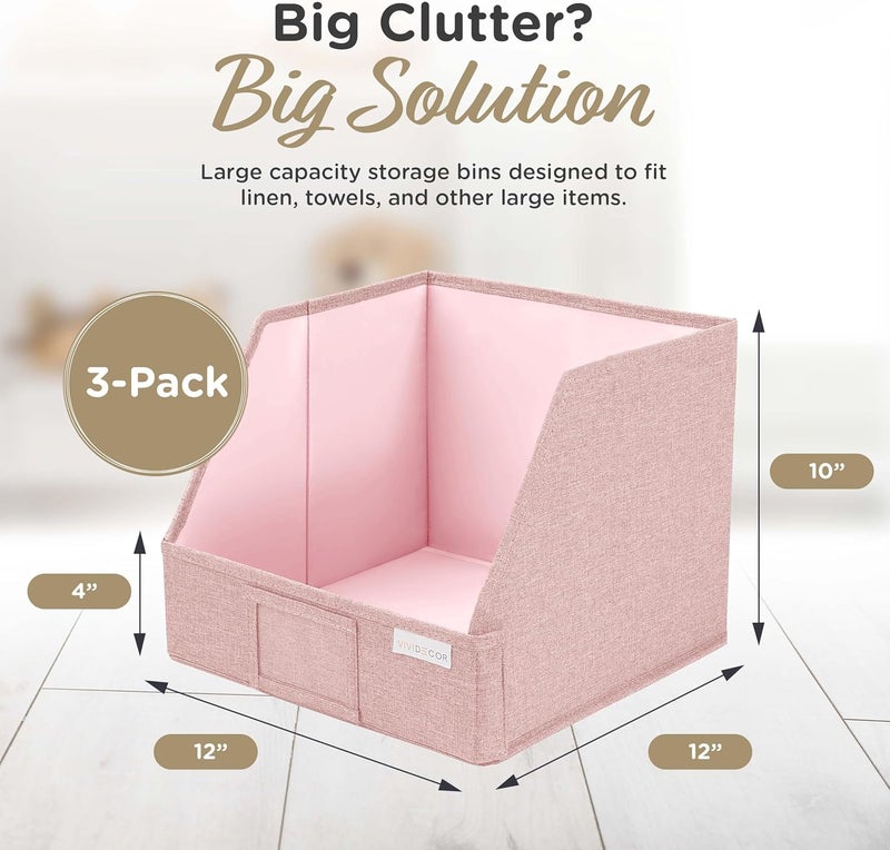 VIVIDECOR Closet Bins for Organization – 12x12x10 Foldable Boxes for Clothes, Fabric Trapezoid Storage Bins, Storage Baskets, Decorative Storage Baskets, Sweaters, Baby Clothes, Nursery– Pink, 3 Pack - Image 5