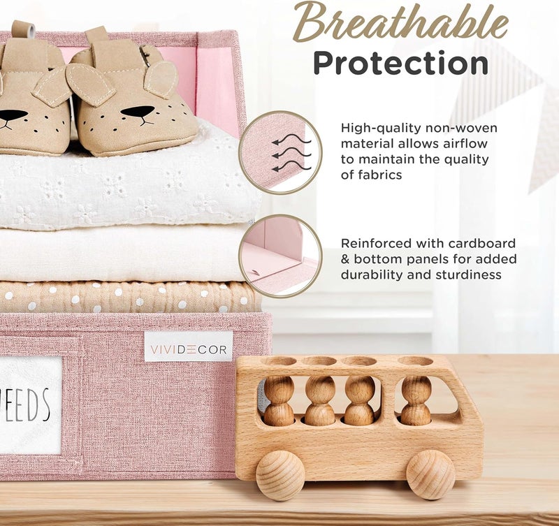 VIVIDECOR Closet Bins for Organization – 12x12x10 Foldable Boxes for Clothes, Fabric Trapezoid Storage Bins, Storage Baskets, Decorative Storage Baskets, Sweaters, Baby Clothes, Nursery– Pink, 3 Pack - Image 3