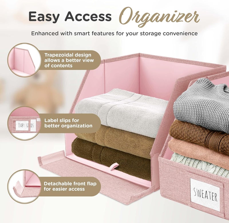 VIVIDECOR Closet Bins for Organization – 12x12x10 Foldable Boxes for Clothes, Fabric Trapezoid Storage Bins, Storage Baskets, Decorative Storage Baskets, Sweaters, Baby Clothes, Nursery– Pink, 3 Pack - Image 4