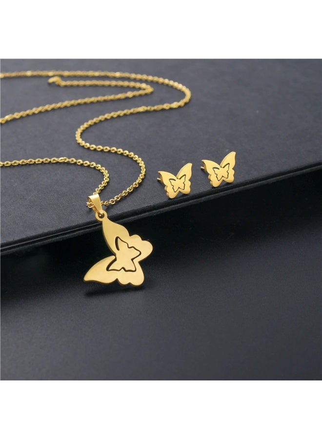Goolsky Minimalist Butterfly Necklace & Earrings Set – 3PCS Stainless Steel Jewelry Gift for Women - Image 4