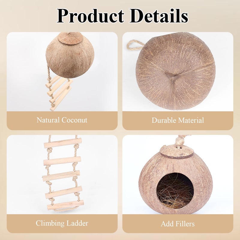 HERCOCCI Crested Gecko Tank Accessories, Reptile Hanging Plants Vines with Coconut Shell Ladder Hideout Hermit Crab Decor for Lizard, Chameleon Cage, Snakes, Hermit Crab, Leopard Gecko - Image 2