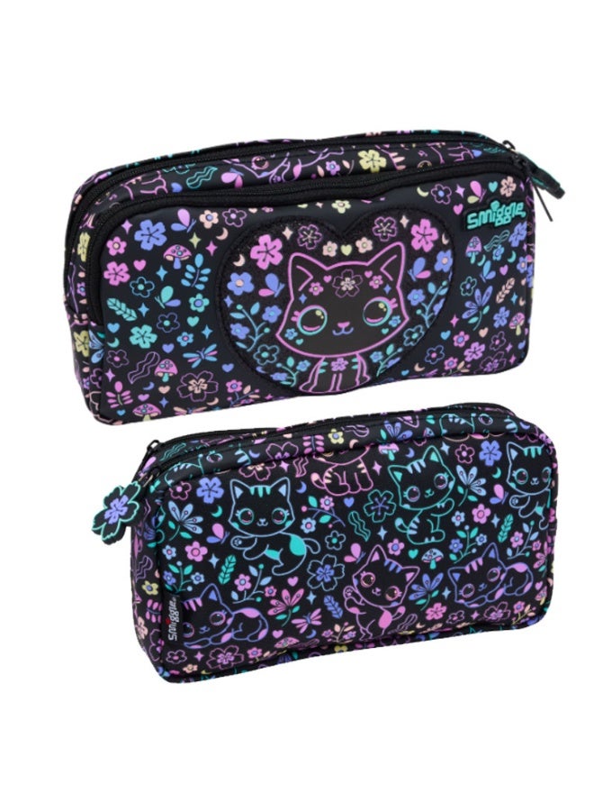 Smiggle Dreamy Floral Cat Large Capacity Double Zipper Pencil Case - Image 1