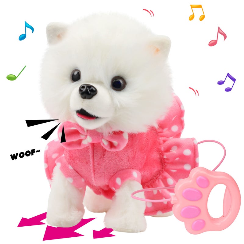 Hopearl Walking Pomeranian Interactive Electronic Pet Dog Toy Remote Control Leash Animated Puppy Nodding Barking Wagging Tail Gifts for Toddlers Birthday White 10 - Image 3