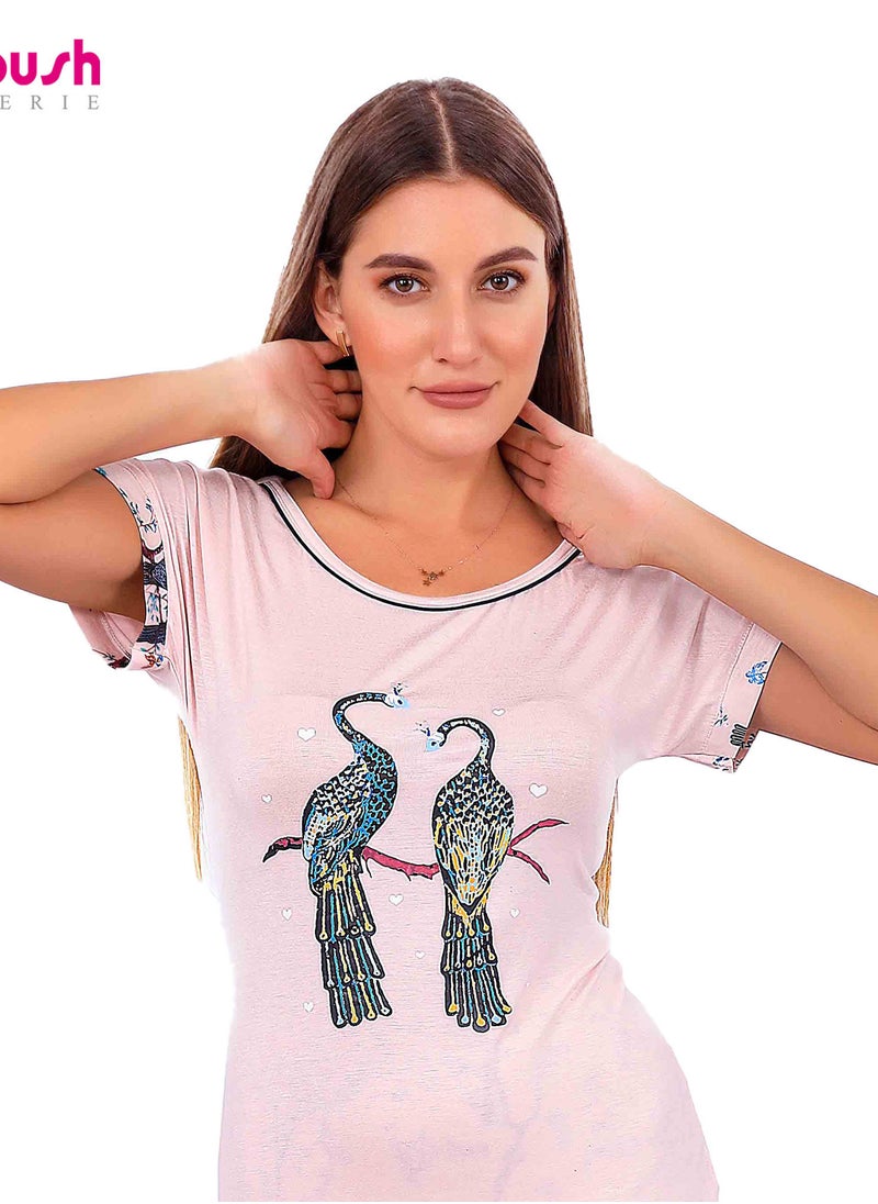 Dadoush - Bermuda pajama set with a distinctive modern design with a floral and bird print, half-sleeved pajamas, big size, from Daadouch - Image 1