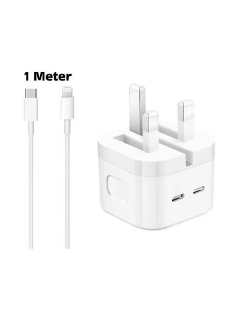 iPhone 35W USB-C Dual Port Power Adapter with Type-C to Lightning Cable 1 Meter – White, Fast Charging USB-C Wall Charger, Compatible with All iPhone Models, Ideal for iPhone 14 Series