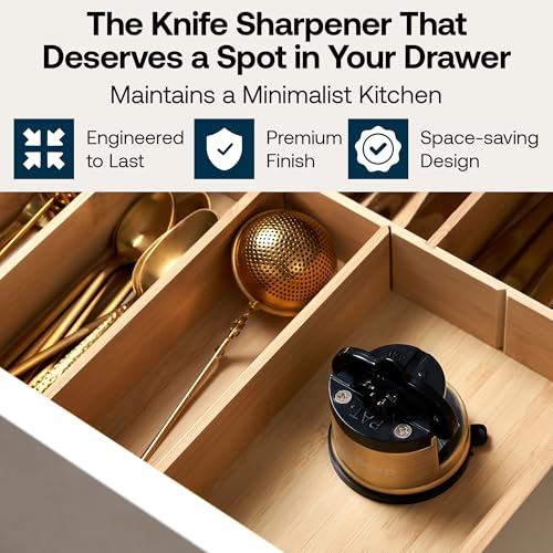 AnySharp – Chef – Hands Free Knife Sharpener - Easy to Use Sharpening Tool with PowerGrip Suction Base and 20-Degree Pre-Set Angle - for All Knives: Chef's, Serrated, and Hardened Steel - Brass - Image 5