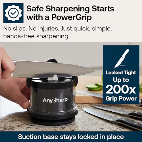 AnySharp – Chef – Hands Free Knife Sharpener - Easy to Use Sharpening Tool with PowerGrip Suction Base and 20-Degree Pre-Set Angle - for All Knives: Chef's, Serrated, and Hardened Steel - Brass - Image 3