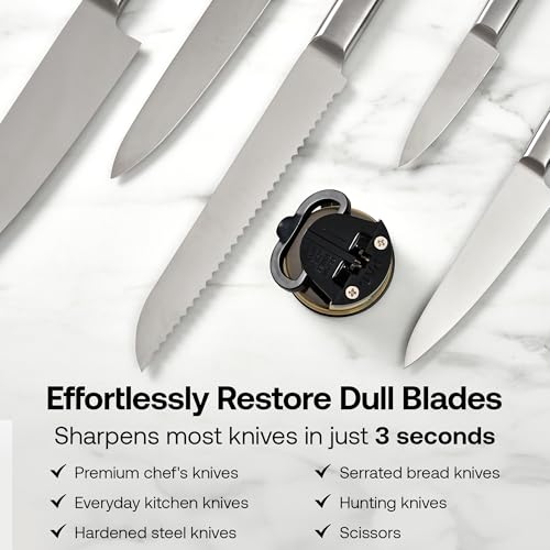 AnySharp – Chef – Hands Free Knife Sharpener - Easy to Use Sharpening Tool with PowerGrip Suction Base and 20-Degree Pre-Set Angle - for All Knives: Chef's, Serrated, and Hardened Steel - Brass - Image 4