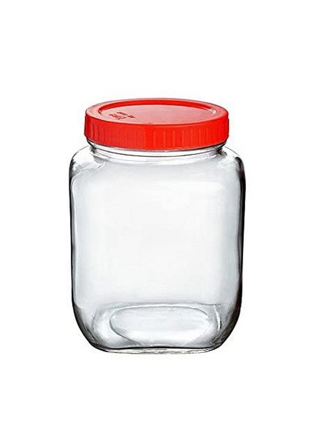Cloudmart Yera Glass Square Clear Jars & Containers||for Kitchen Pantry,Snacks, Masala, Honey, Pickles,Cookies,Dry Fruits,and Coffee Beans Storage||Plastic Red Lid (Aahar Jar) (1000ml, Set Of 4)  - Image 1