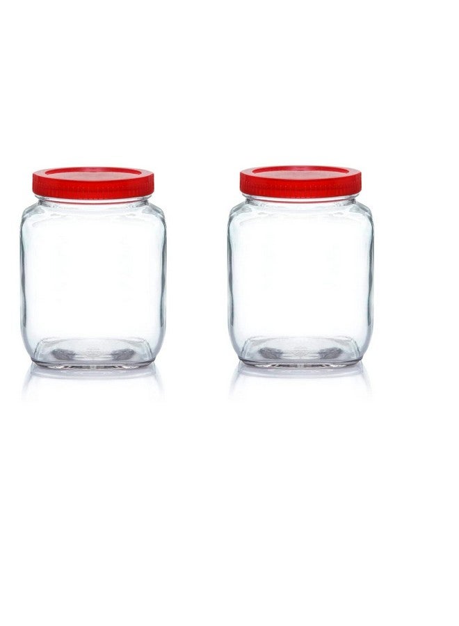 Cloudmart Yera Glass Square Clear Jars & Containers||for Kitchen Pantry,Snacks, Masala, Honey, Pickles,Cookies,Dry Fruits,and Coffee Beans Storage||Plastic Red Lid (Aahar Jar) (1000ml, Set Of 4)  - Image 2