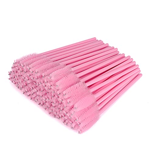 G2PLUS 100PCS Disposable Eyelash Brushes Adjustable Mascara Wands Makeup Applicator Lash Spoolies Brushes for Eyelash Extensions and Eyebrows Baby Pink