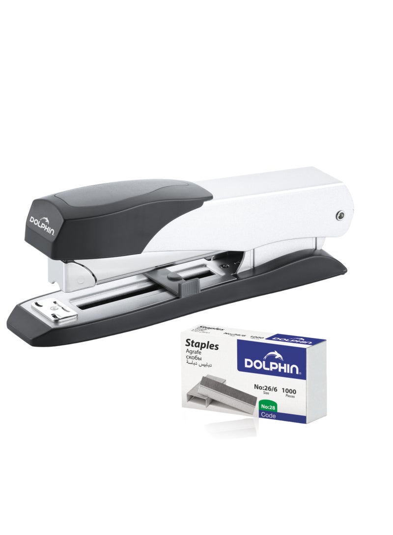 Dolphin DS-12 Top Loading Metal Stapler – 25 Sheet Capacity, Includes 26/6 Staples, 3-Year Guarantee 