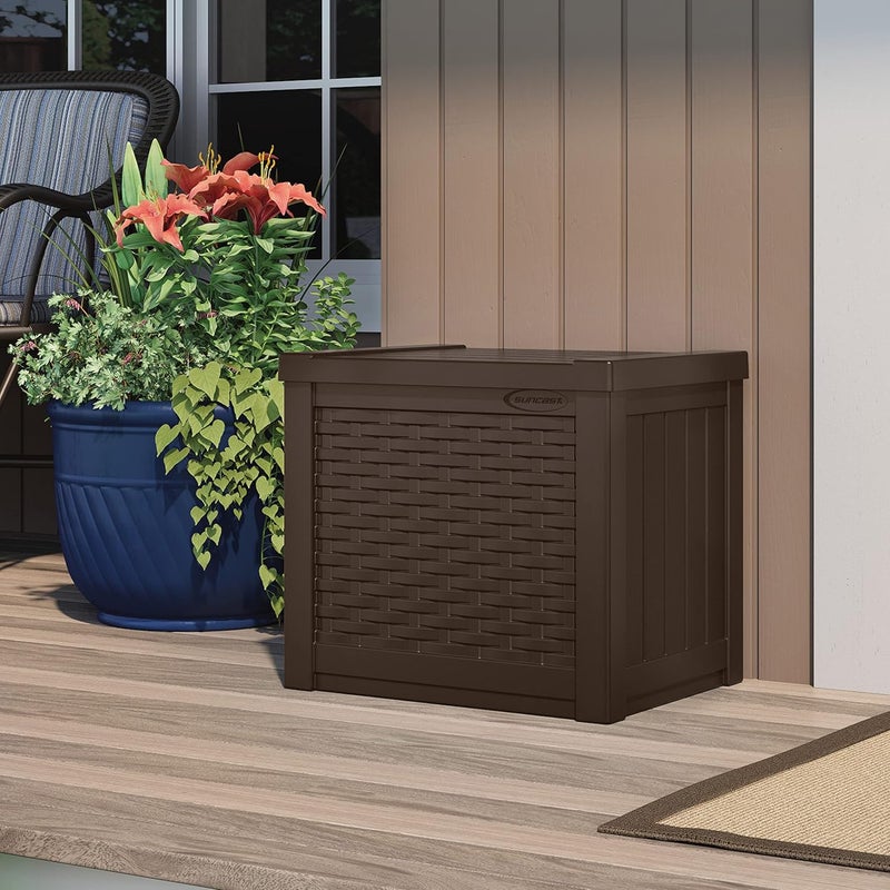 suncast Suncast 22Gallon Small Deck Box  Lightweight Resin Storage Container and Seat for Patio Cushions and Gardening Tools  Store Items on Patio Garage 225L x 17W x 225H Yard  Java Brown  - Image 2