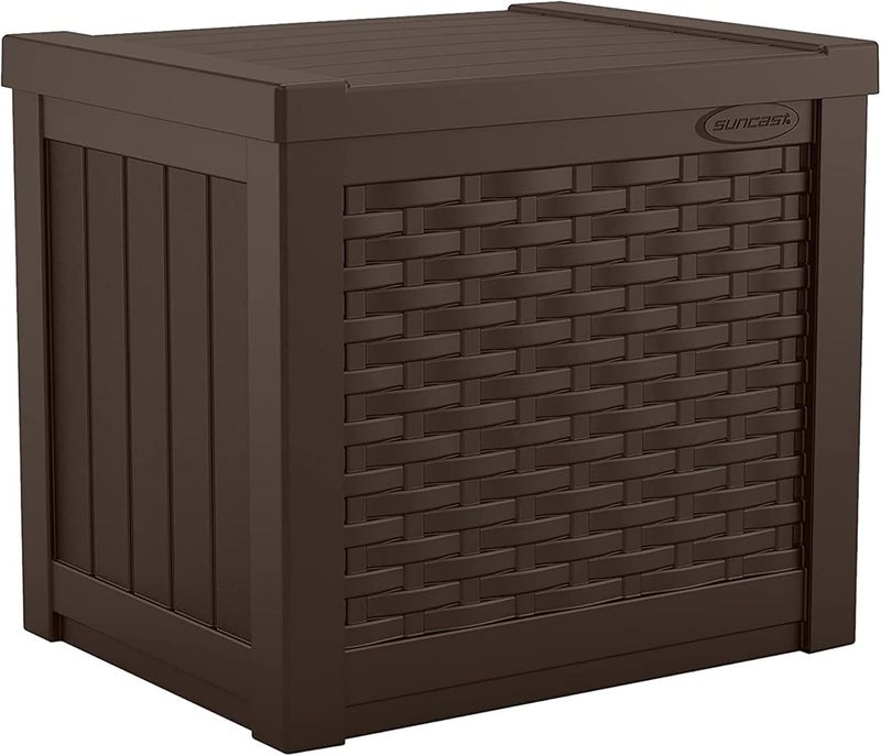 suncast Suncast 22Gallon Small Deck Box  Lightweight Resin Storage Container and Seat for Patio Cushions and Gardening Tools  Store Items on Patio Garage 225L x 17W x 225H Yard  Java Brown  - Image 1