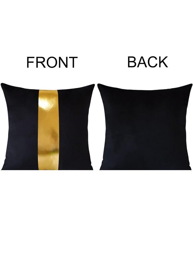 AEROHAVEN™ Set of 2 Premium Velvet with Gold Stripes Decorative Throw Pillow/Cushion Covers with Invisible Zipper - (16 x 16 Inch, Black) - Image 4