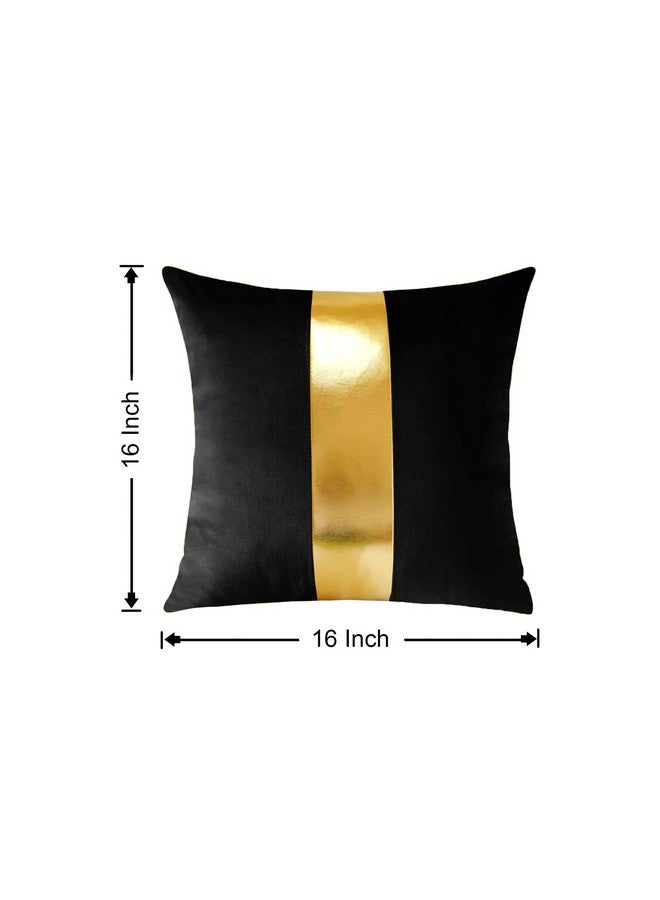 AEROHAVEN™ Set of 2 Premium Velvet with Gold Stripes Decorative Throw Pillow/Cushion Covers with Invisible Zipper - (16 x 16 Inch, Black) - Image 3